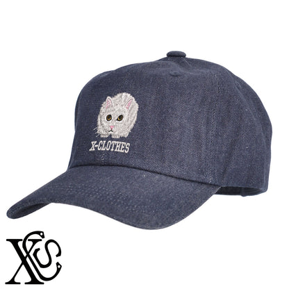 狙う白猫3柄 刺繍 綿 帽子 キャップ メンズ レディース でかい 大きいサイズ 子供 キッズ【X-CLOTHES】オリジナル グッズ 刺繍 ワンポイント 雑貨【b  BLK、NVYデニム】【g WHT、BEG】 【9趣味料理-笑える】
