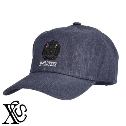 狙う黒猫2柄 刺繍 綿 帽子 キャップ メンズ レディース でかい 大きいサイズ 子供 キッズ【X-CLOTHES】オリジナル グッズ 刺繍 ワンポイント 雑貨【b  BLK、NVYデニム】【g WHT、BEG】 【9趣味料理-笑える】