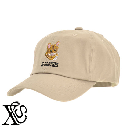 見つめる猫2柄 刺繍 綿 帽子 キャップ メンズ レディース でかい 大きいサイズ 子供 キッズ【X-CLOTHES】オリジナル グッズ 刺繍 ワンポイント 雑貨【b  BLK、NVYデニム】【g WHT、BEG】 【9趣味料理-笑える】
