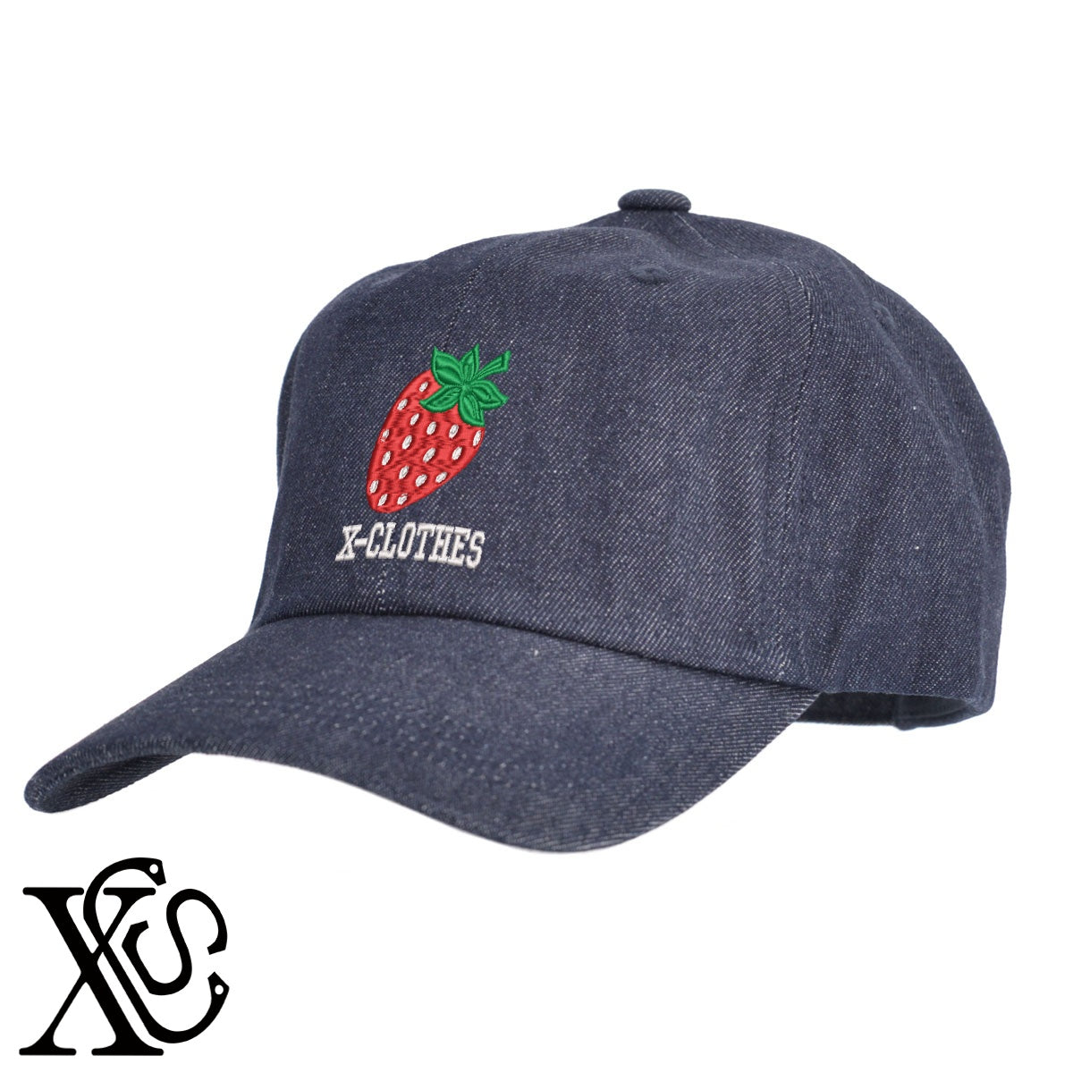 イチゴ3柄 刺繍 綿 帽子 キャップ メンズ レディース でかい 大きいサイズ 子供 キッズ【X-CLOTHES】オリジナル グッズ 刺繍 ワンポイント 雑貨【b  BLK、NVYデニム】【g WHT、BEG】 【9趣味料理-食べ物】