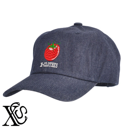 トマト4柄 刺繍 綿 帽子 キャップ メンズ レディース でかい 大きいサイズ 子供 キッズ【X-CLOTHES】オリジナル グッズ 刺繍 ワンポイント 雑貨【b  BLK、NVYデニム】【g WHT、BEG】 【9趣味料理-食べ物】
