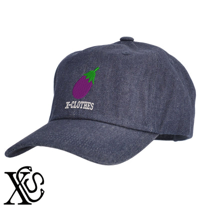 ナス2柄 刺繍 綿 帽子 キャップ メンズ レディース でかい 大きいサイズ 子供 キッズ【X-CLOTHES】オリジナル グッズ 刺繍 ワンポイント 雑貨【b  BLK、NVYデニム】【g WHT、BEG】 【9趣味料理-食べ物】