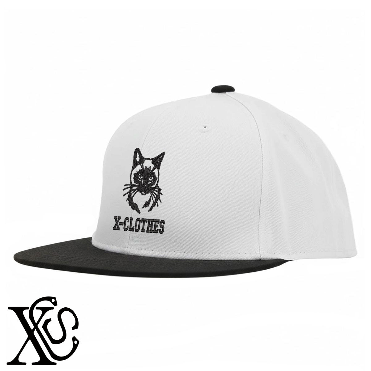 シャム4柄 刺繍 綿 帽子 ベースボールキャップ バイカラー メンズ レディース コットン フラットバイザー 平ツバ BBキャップ ストリート系 ヒップホップ【X-CLOTHES】オリジナル グッズ 刺繍 ワンポイント 雑貨【b BLK、BLK-GRY、OLV】【g L-GRY、LGRY-NVY、WHT-BLK】 【1各種動物-猫】