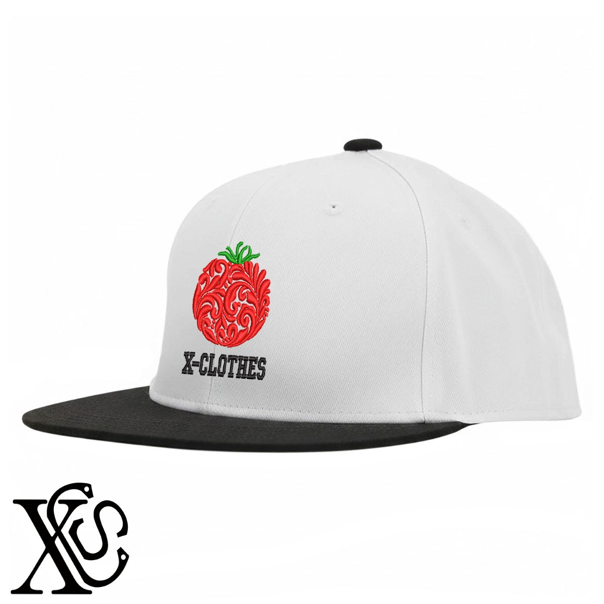 トマト3柄 刺繍 綿 帽子 ベースボールキャップ バイカラー メンズ レディース コットン フラットバイザー 平ツバ BBキャップ ストリート系 ヒップホップ【X-CLOTHES】オリジナル グッズ 刺繍 ワンポイント 雑貨【b BLK、BLK-GRY、OLV】【g L-GRY、LGRY-NVY、WHT-BLK】 【2植物ロゴ-果物】