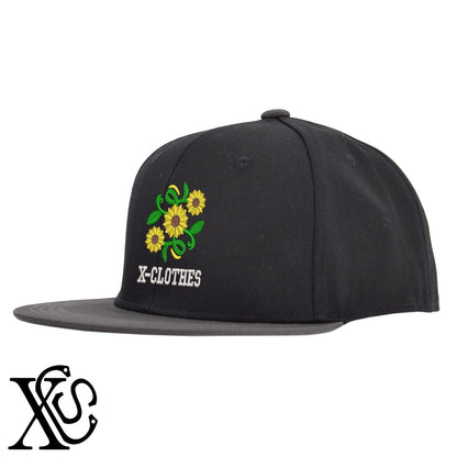 ひまわり3柄 刺繍 綿 帽子 ベースボールキャップ バイカラー メンズ レディース コットン フラットバイザー 平ツバ BBキャップ ストリート系 ヒップホップ【X-CLOTHES】オリジナル グッズ 刺繍 ワンポイント 雑貨【b BLK、BLK-GRY、OLV】【g L-GRY、LGRY-NVY、WHT-BLK】 【2植物ロゴ-植物】
