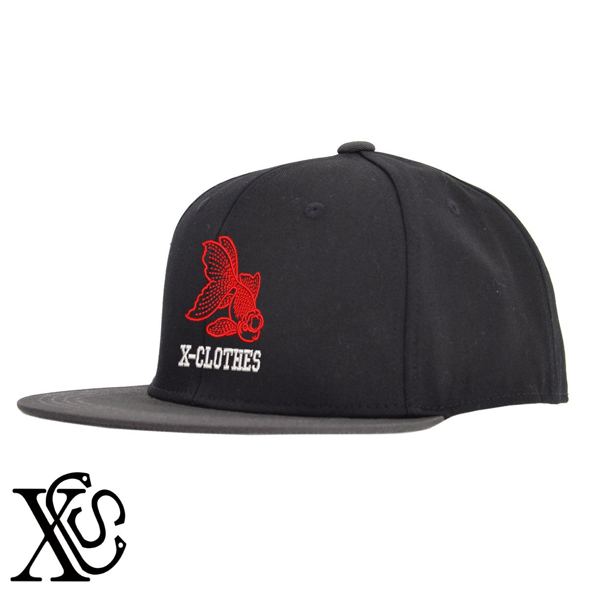 金魚3柄 刺繍 綿 帽子 ベースボールキャップ バイカラー メンズ レディース コットン フラットバイザー 平ツバ BBキャップ ストリート系 ヒップホップ【X-CLOTHES】オリジナル グッズ 刺繍 ワンポイント 雑貨【b BLK、BLK-GRY、OLV】【g L-GRY、LGRY-NVY、WHT-BLK】 【2植物ロゴ-魚類】