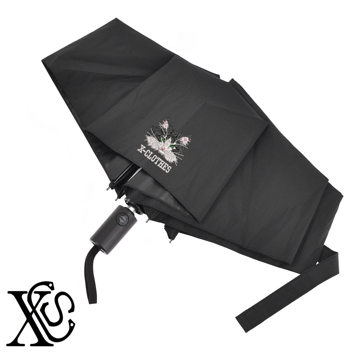 ノルウェージャンフォレスト5柄 刺繍 【形状記憶+自動開閉】 折りたたみ傘 レディース メンズ 55cm 晴雨兼用 UVカット99.9％ 一級遮光 遮熱 強風 耐風【X-CLOTHES】オリジナル グッズ 刺繍 ワンポイント 雑貨【b ブラック、スモークブルー】【g ライトグレー、オフホワイト】 【10犬猫図鑑-猫図鑑-A】