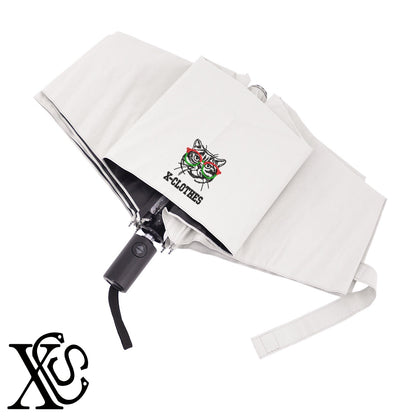 猫26柄 刺繍 【形状記憶+自動開閉】 折りたたみ傘 レディース メンズ 55cm 晴雨兼用 UVカット99.9％ 一級遮光 遮熱 強風 耐風【X-CLOTHES】オリジナル グッズ 刺繍 ワンポイント 雑貨【b ブラック、スモークブルー】【g ライトグレー、オフホワイト】 【1各種動物-猫】