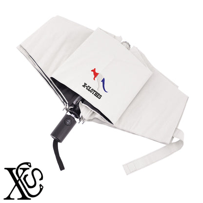 カンガルー2柄 刺繍 【形状記憶+自動開閉】 折りたたみ傘 レディース メンズ 55cm 晴雨兼用 UVカット99.9％ 一級遮光 遮熱 強風 耐風【X-CLOTHES】オリジナル グッズ 刺繍 ワンポイント 雑貨【b ブラック、スモークブルー】【g ライトグレー、オフホワイト】 【2植物ロゴ-国旗】