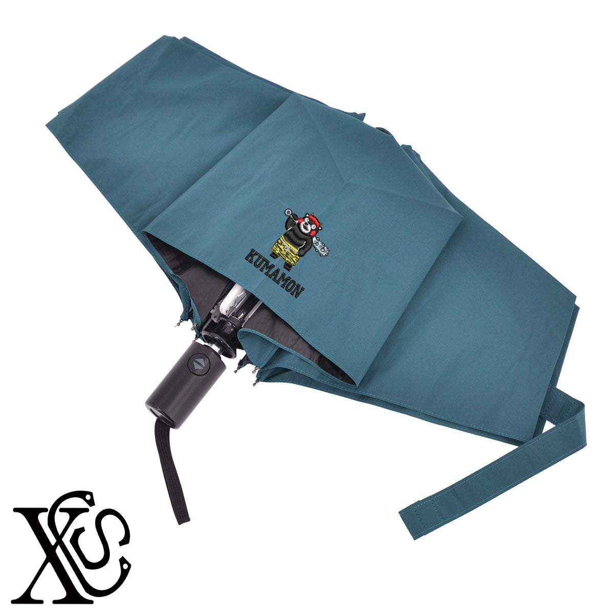 くまモン93柄 刺繍 【形状記憶+自動開閉】 折りたたみ傘 レディース メンズ 55cm 晴雨兼用 UVカット99.9％ 一級遮光 遮熱 強風 耐風【X-CLOTHES】オリジナル グッズ 刺繍 ワンポイント 雑貨【b ブラック、スモークブルー】【g ライトグレー、オフホワイト】 【4くまモン-A】