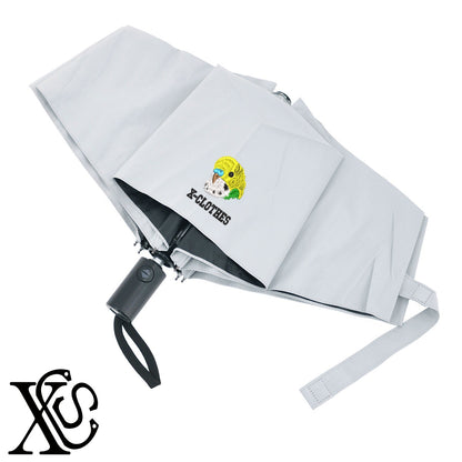 セキセイインコ4柄 刺繍 【形状記憶+自動開閉】 折りたたみ傘 レディース メンズ 55cm 晴雨兼用 UVカット99.9％ 一級遮光 遮熱 強風 耐風【X-CLOTHES】オリジナル グッズ 刺繍 ワンポイント 雑貨【b ブラック、スモークブルー】【g ライトグレー、オフホワイト】 【6動物鳥魚-文鳥インコ】