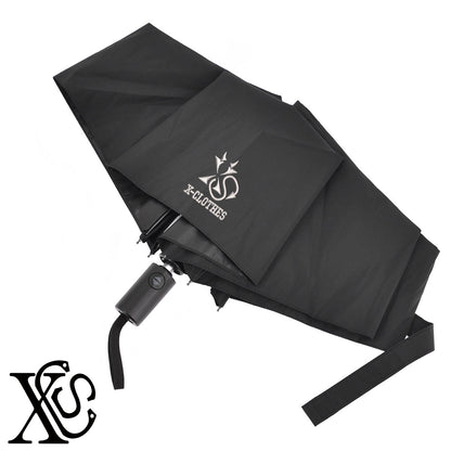 X-CLOTHES-7柄 刺繍 【形状記憶+自動開閉】 折りたたみ傘 レディース メンズ 55cm 晴雨兼用 UVカット99.9％ 一級遮光 遮熱 強風 耐風【X-CLOTHES】オリジナル グッズ 刺繍 ワンポイント 雑貨【b ブラック、スモークブルー】【g ライトグレー、オフホワイト】 【7家紋お祝-ロゴ】