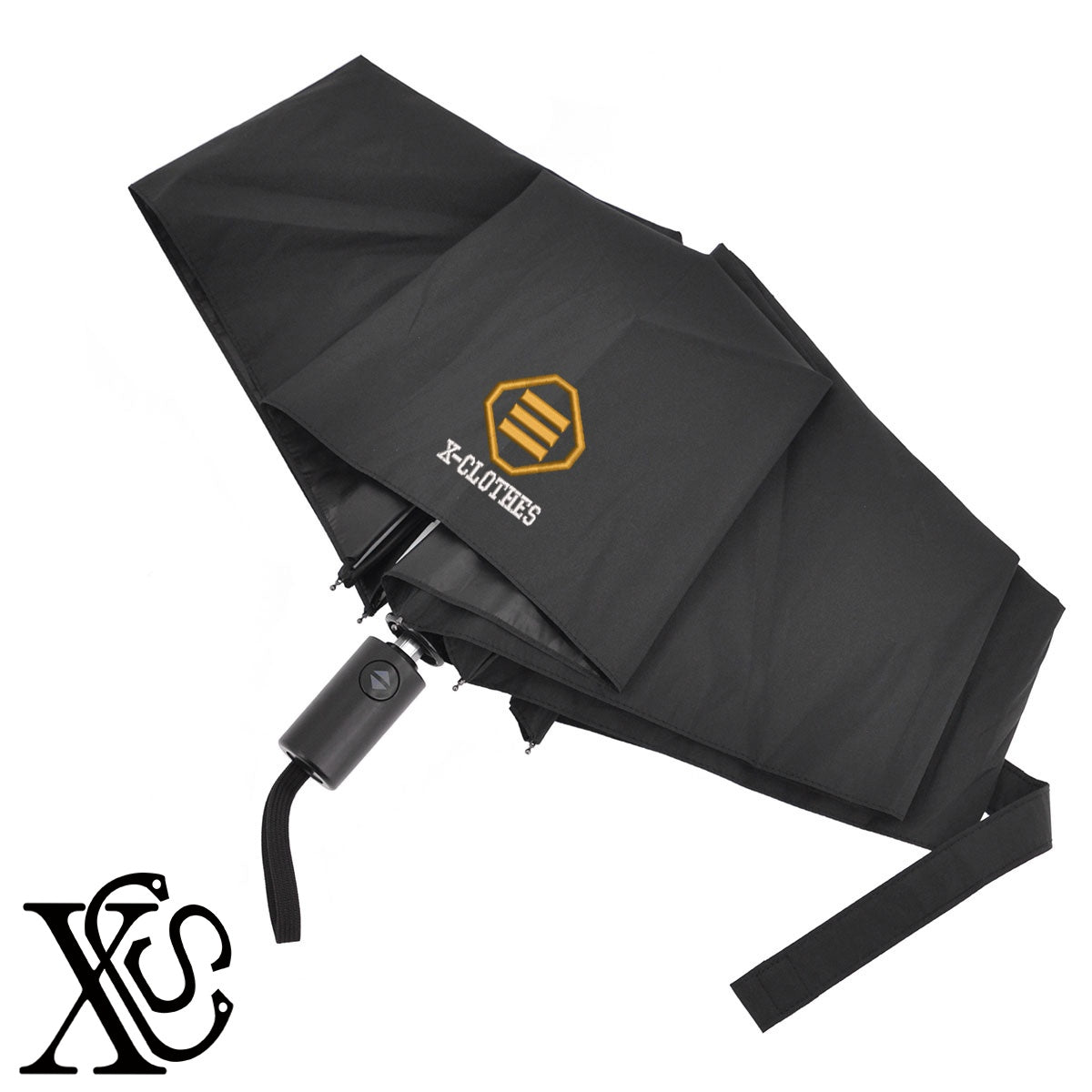93折敷に三文字柄 刺繍 【形状記憶+自動開閉】 折りたたみ傘 レディース メンズ 55cm 晴雨兼用 UVカット99.9％ 一級遮光 遮熱 強風 耐風【X-CLOTHES】オリジナル グッズ 刺繍 ワンポイント 雑貨【b ブラック、スモークブルー】【g ライトグレー、オフホワイト】 【7家紋お祝-家紋81-120】
