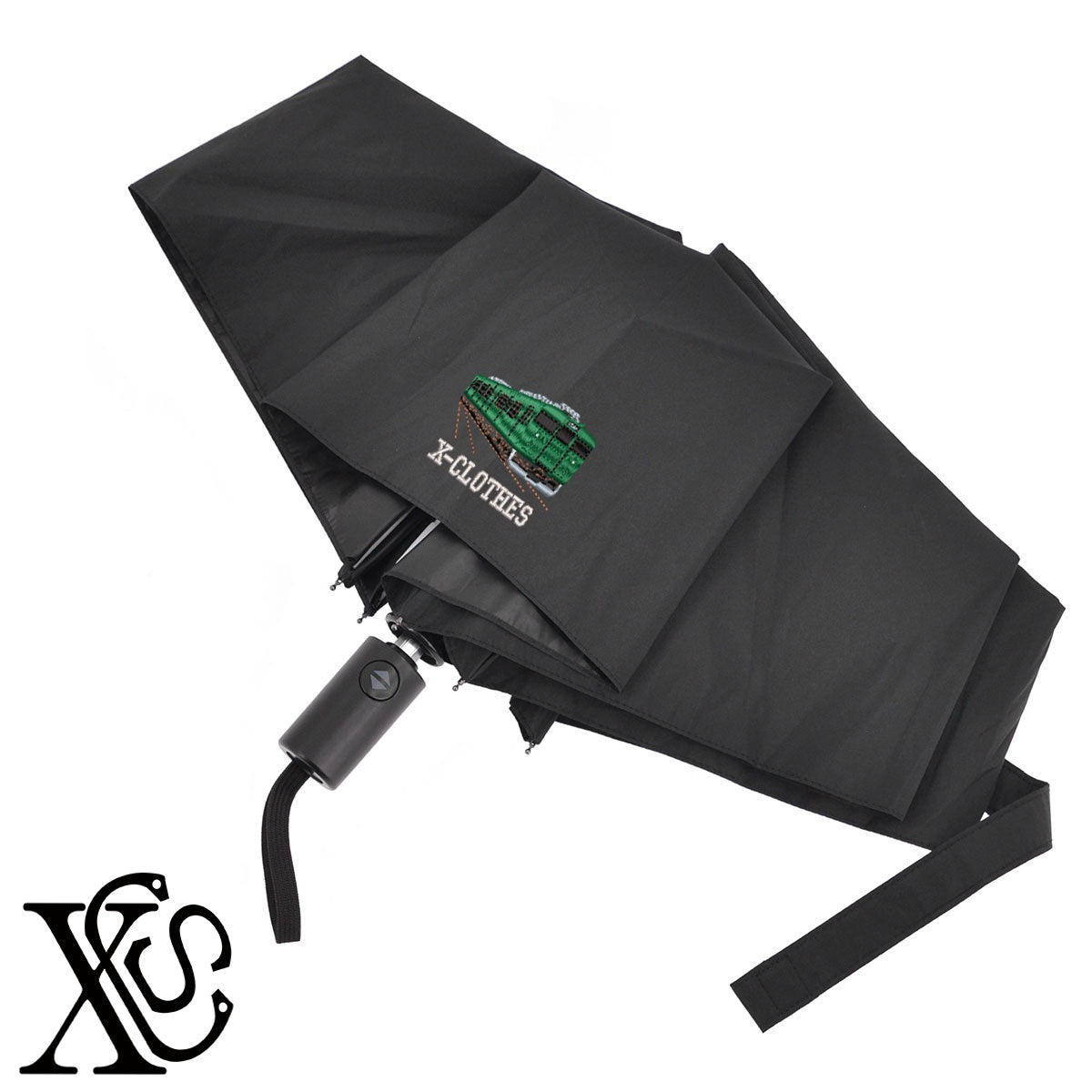 国鉄113系電車柄 刺繍 【形状記憶+自動開閉】 折りたたみ傘 レディース メンズ 55cm 晴雨兼用 UVカット99.9％ 一級遮光 遮熱 強風 耐風【X-CLOTHES】オリジナル グッズ 刺繍 ワンポイント 雑貨【b ブラック、スモークブルー】【g ライトグレー、オフホワイト】 【9趣味料理-乗り物】