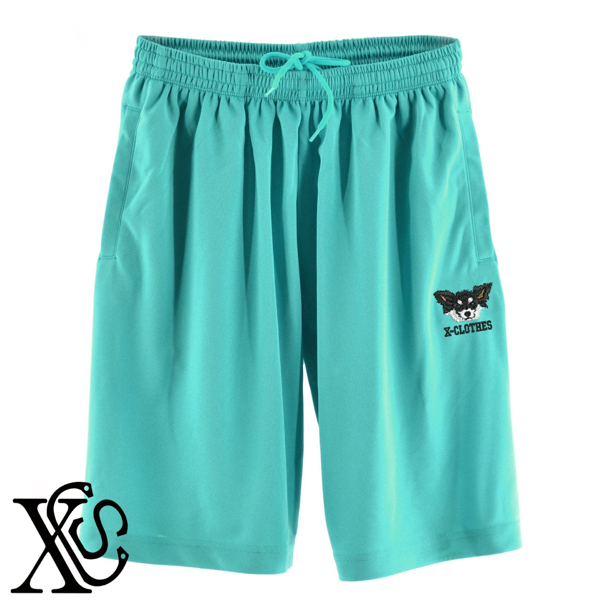チワワ5柄 刺繍 4.4oz ドライ ハーフパンツ メンズ レディース ショートパンツ 大きいサイズあり【X-CLOTHES】オリジナル グッズ 刺繍 ワンポイント 雑貨【b  黒、31紺、32青、10赤、112ワイン、187灰】【g 白、34ターコイズ】 【10犬猫図鑑-犬図鑑-B】
