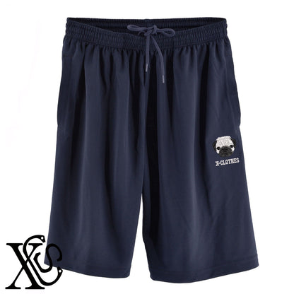 パグ2柄 刺繍 4.4oz ドライ ハーフパンツ メンズ レディース ショートパンツ 大きいサイズあり【X-CLOTHES】オリジナル グッズ 刺繍 ワンポイント 雑貨【b  黒、31紺、32青、10赤、112ワイン、187灰】【g 白、34ターコイズ】 【10犬猫図鑑-犬図鑑-B】