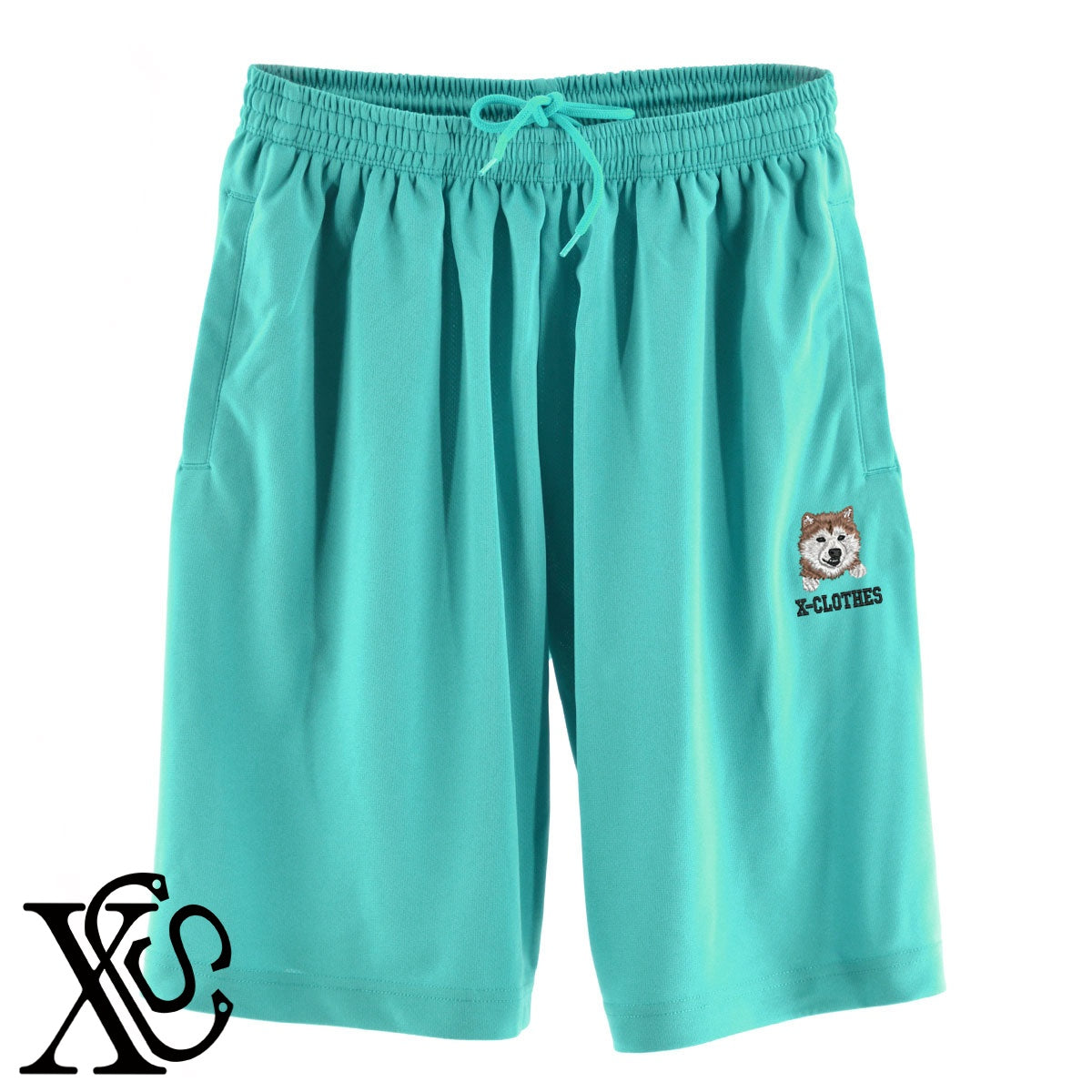 柴犬8柄 刺繍 4.4oz ドライ ハーフパンツ メンズ レディース ショートパンツ 大きいサイズあり【X-CLOTHES】オリジナル グッズ 刺繍 ワンポイント 雑貨【b  黒、31紺、32青、10赤、112ワイン、187灰】【g 白、34ターコイズ】 【10犬猫図鑑-犬図鑑-D】