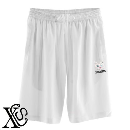 白猫2柄 刺繍 4.4oz ドライ ハーフパンツ メンズ レディース ショートパンツ 大きいサイズあり【X-CLOTHES】オリジナル グッズ 刺繍 ワンポイント 雑貨【b  黒、31紺、32青、10赤、112ワイン、187灰】【g 白、34ターコイズ】 【10犬猫図鑑-猫図鑑-B】