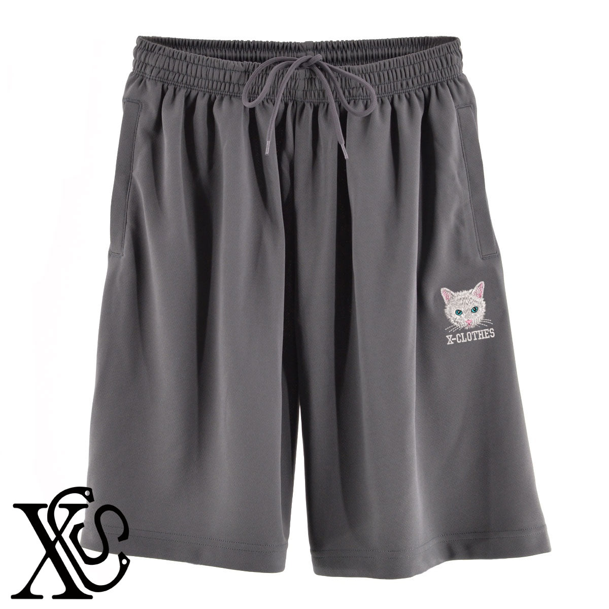白猫5柄 刺繍 4.4oz ドライ ハーフパンツ メンズ レディース ショートパンツ 大きいサイズあり【X-CLOTHES】オリジナル グッズ 刺繍 ワンポイント 雑貨【b  黒、31紺、32青、10赤、112ワイン、187灰】【g 白、34ターコイズ】 【10犬猫図鑑-猫図鑑-B】