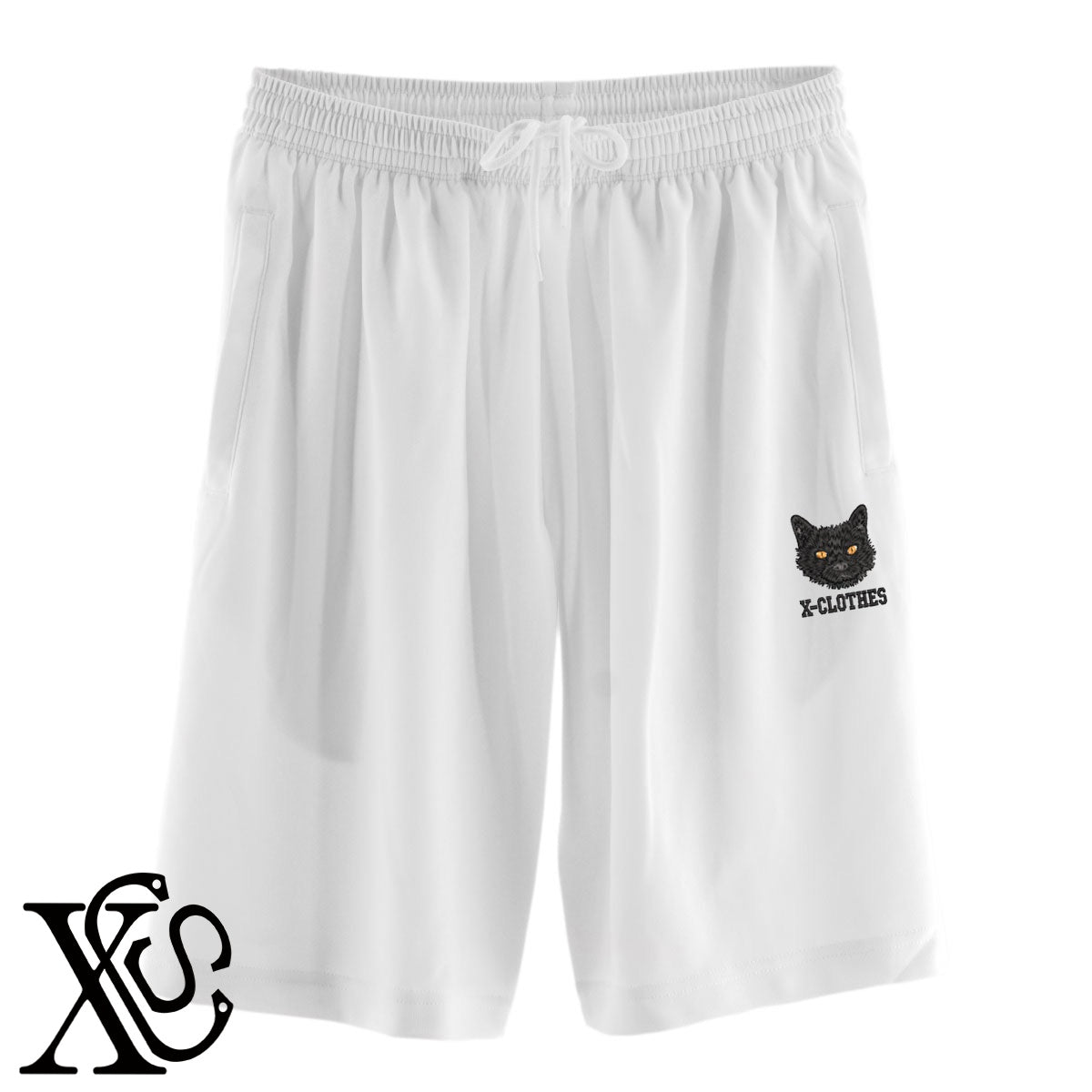 黒猫2柄 刺繍 4.4oz ドライ ハーフパンツ メンズ レディース ショートパンツ 大きいサイズあり【X-CLOTHES】オリジナル グッズ 刺繍 ワンポイント 雑貨【b  黒、31紺、32青、10赤、112ワイン、187灰】【g 白、34ターコイズ】 【10犬猫図鑑-猫図鑑-B】