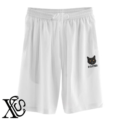 黒猫2柄 刺繍 4.4oz ドライ ハーフパンツ メンズ レディース ショートパンツ 大きいサイズあり【X-CLOTHES】オリジナル グッズ 刺繍 ワンポイント 雑貨【b  黒、31紺、32青、10赤、112ワイン、187灰】【g 白、34ターコイズ】 【10犬猫図鑑-猫図鑑-B】