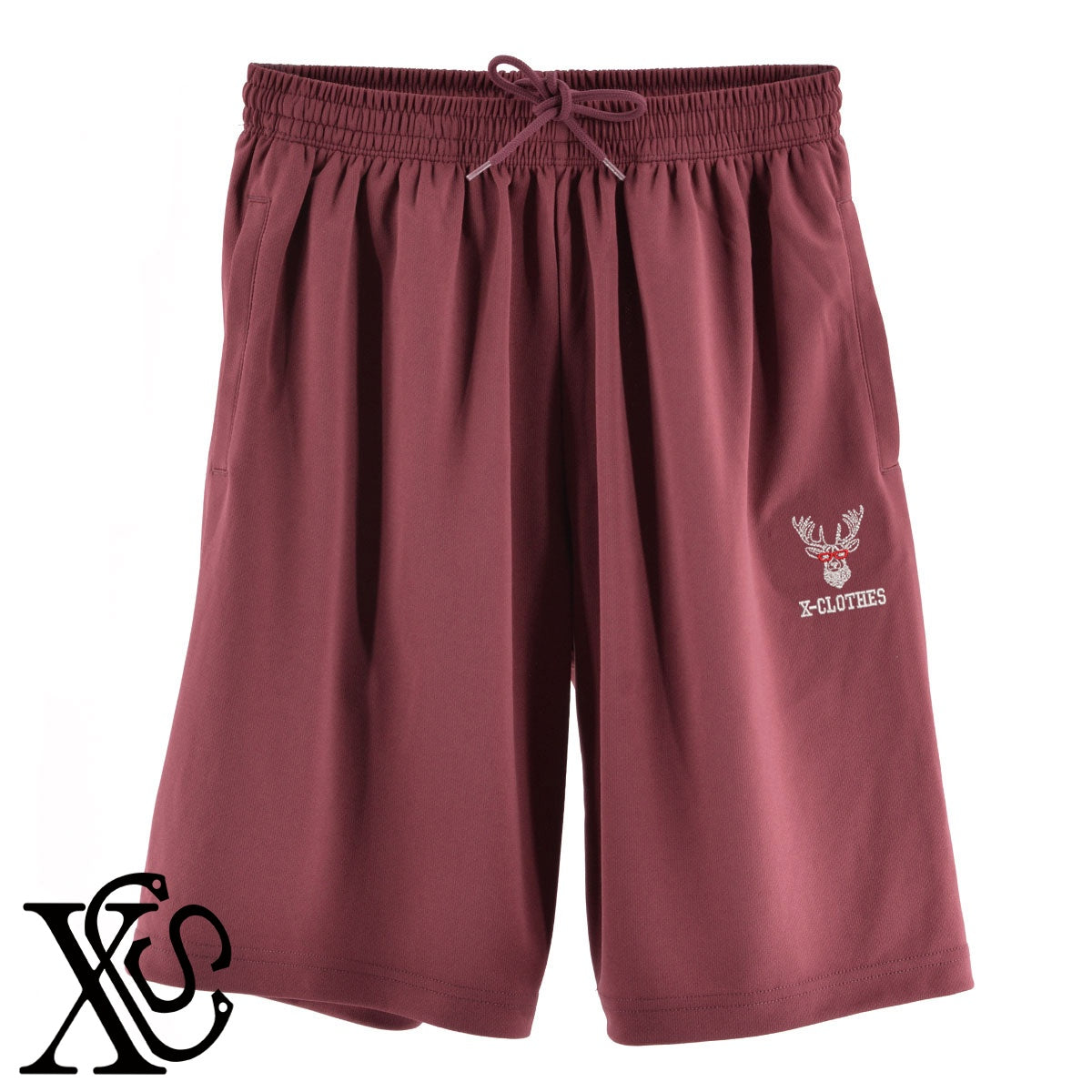 鹿3柄 刺繍 4.4oz ドライ ハーフパンツ メンズ レディース ショートパンツ 大きいサイズあり【X-CLOTHES】オリジナル グッズ 刺繍 ワンポイント 雑貨【b  黒、31紺、32青、10赤、112ワイン、187灰】【g 白、34ターコイズ】 【1各種動物-草食動物】