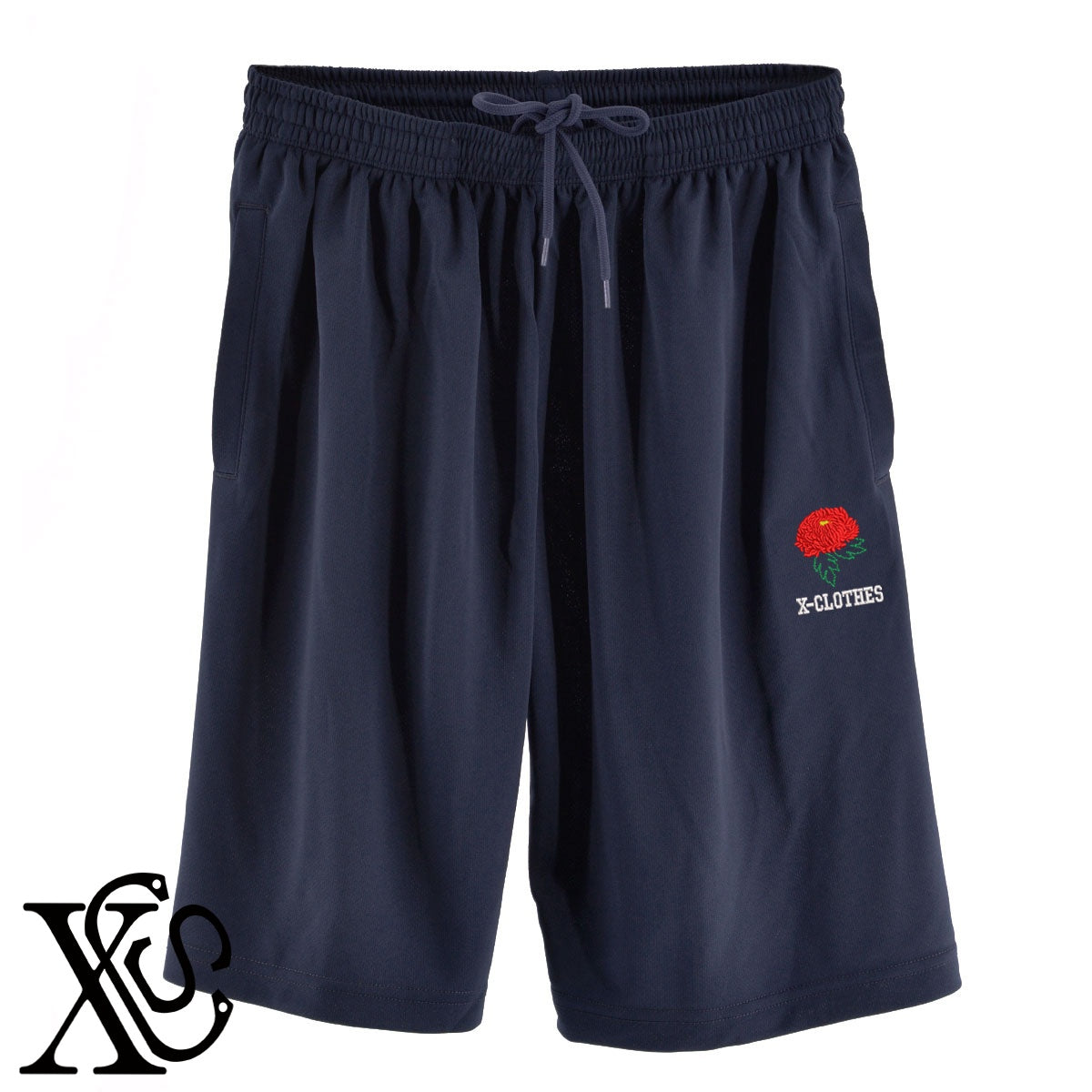 花12柄 刺繍 4.4oz ドライ ハーフパンツ メンズ レディース ショートパンツ 大きいサイズあり【X-CLOTHES】オリジナル グッズ 刺繍 ワンポイント 雑貨【b  黒、31紺、32青、10赤、112ワイン、187灰】【g 白、34ターコイズ】 【2植物ロゴ-植物】