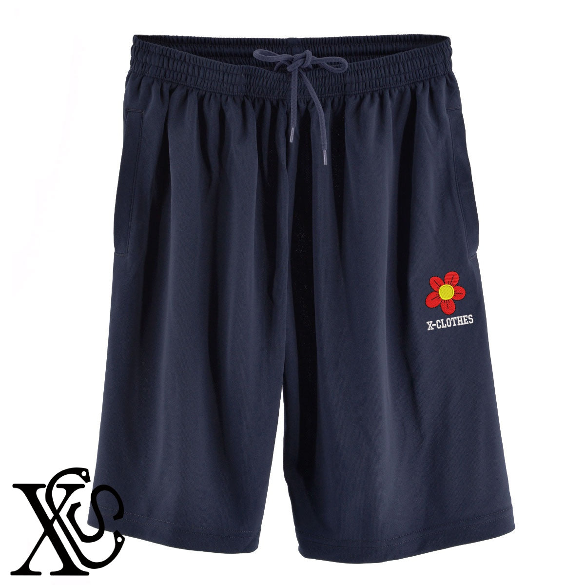 花20柄 刺繍 4.4oz ドライ ハーフパンツ メンズ レディース ショートパンツ 大きいサイズあり【X-CLOTHES】オリジナル グッズ 刺繍 ワンポイント 雑貨【b  黒、31紺、32青、10赤、112ワイン、187灰】【g 白、34ターコイズ】 【2植物ロゴ-植物】