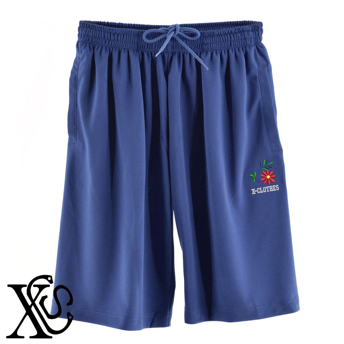 花4柄 刺繍 4.4oz ドライ ハーフパンツ メンズ レディース ショートパンツ 大きいサイズあり【X-CLOTHES】オリジナル グッズ 刺繍 ワンポイント 雑貨【b  黒、31紺、32青、10赤、112ワイン、187灰】【g 白、34ターコイズ】 【2植物ロゴ-植物】