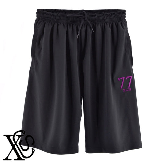 77喜寿3柄 刺繍 4.4oz ドライ ハーフパンツ メンズ レディース ショートパンツ 大きいサイズあり【X-CLOTHES】オリジナル グッズ 刺繍 ワンポイント 雑貨【b  黒、31紺、32青、10赤、112ワイン、187灰】【g 白、34ターコイズ】 【7家紋お祝-長寿祝い】