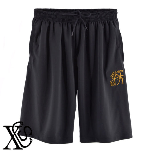 80傘寿2柄 刺繍 4.4oz ドライ ハーフパンツ メンズ レディース ショートパンツ 大きいサイズあり【X-CLOTHES】オリジナル グッズ 刺繍 ワンポイント 雑貨【b  黒、31紺、32青、10赤、112ワイン、187灰】【g 白、34ターコイズ】 【7家紋お祝-長寿祝い】