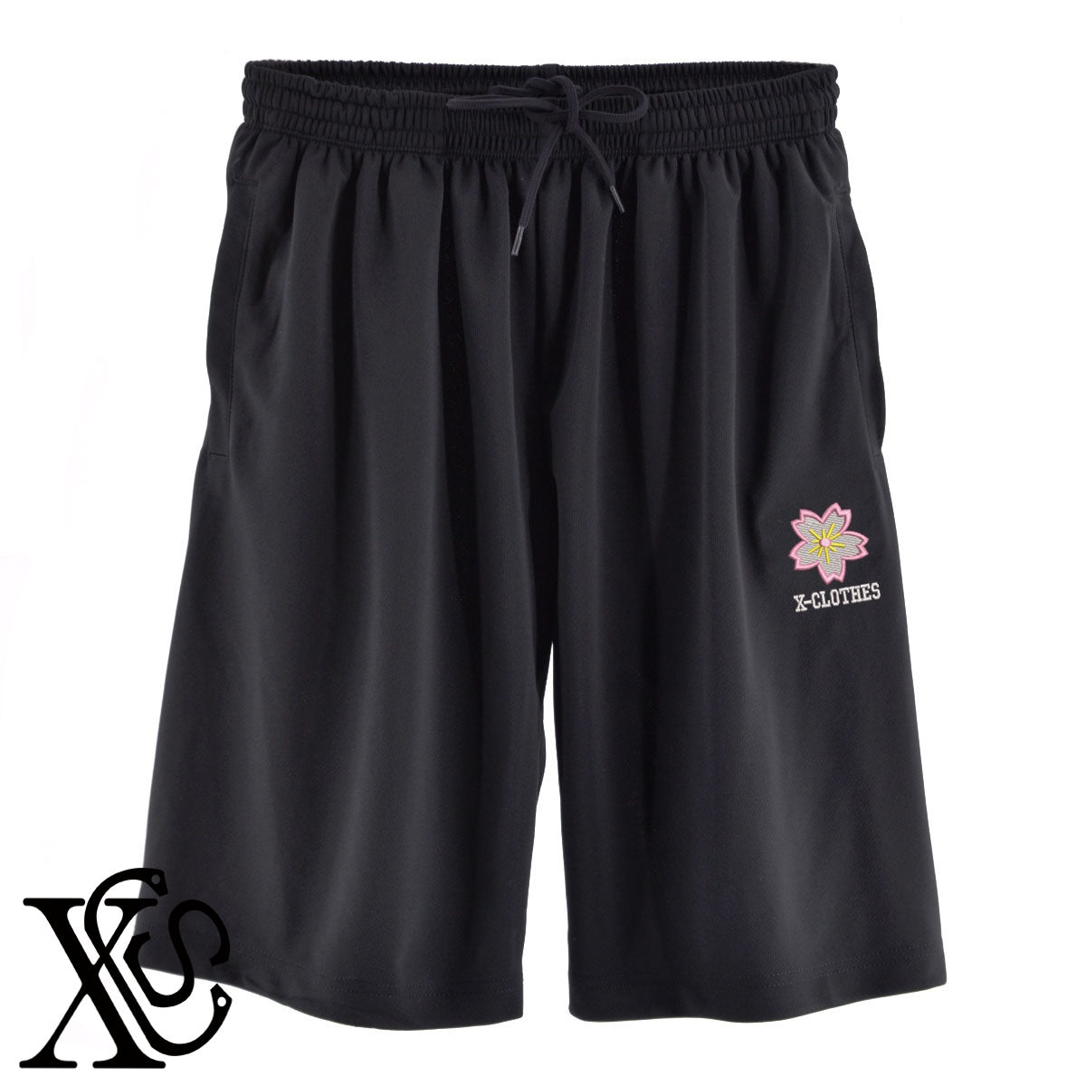 桜2柄 刺繍 4.4oz ドライ ハーフパンツ メンズ レディース ショートパンツ 大きいサイズあり【X-CLOTHES】オリジナル グッズ 刺繍 ワンポイント 雑貨【b  黒、31紺、32青、10赤、112ワイン、187灰】【g 白、34ターコイズ】 【9趣味料理-花】