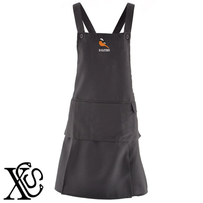 ジョウビタキ2柄 刺繍 H型 フリル エプロン ワンピース レディース 撥水加工 裾プリーツ カフェ ノンアイロン 業務用 おしゃれ 飲食店 仕事用 サロン【X-CLOTHES】オリジナル グッズ 刺繍 ワンポイント 雑貨【b 杢ベージュ 杢グレー ブラック】 【1各種動物-鳥類】