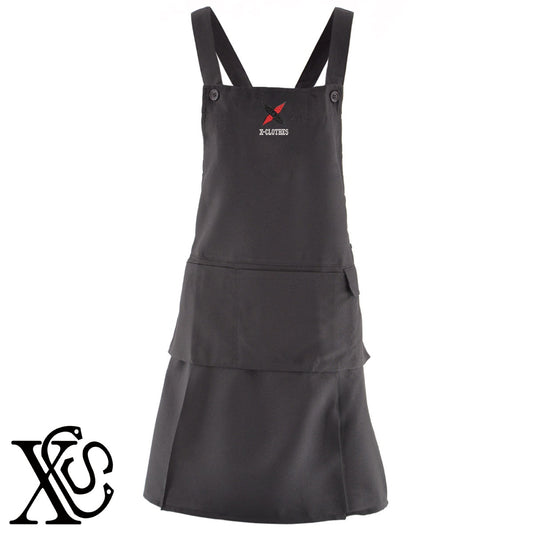 手裏剣2柄 刺繍 H型 フリル エプロン ワンピース レディース 撥水加工 裾プリーツ カフェ ノンアイロン 業務用 おしゃれ 飲食店 仕事用 サロン【X-CLOTHES】オリジナル グッズ 刺繍 ワンポイント 雑貨【b 杢ベージュ 杢グレー ブラック】 【7家紋お祝-ロゴ】