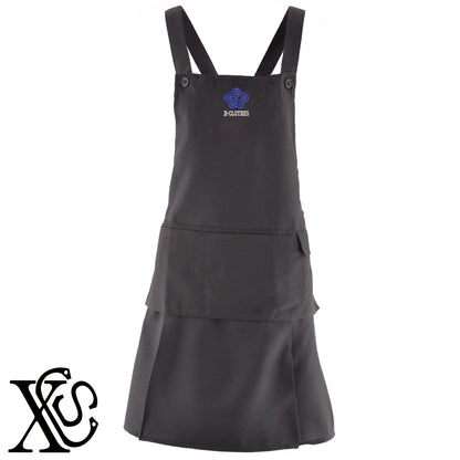 利休梅2柄 刺繍 H型 フリル エプロン ワンピース レディース 撥水加工 裾プリーツ カフェ ノンアイロン 業務用 おしゃれ 飲食店 仕事用 サロン【X-CLOTHES】オリジナル グッズ 刺繍 ワンポイント 雑貨【b 杢ベージュ 杢グレー ブラック】 【7家紋お祝-伝統模様】
