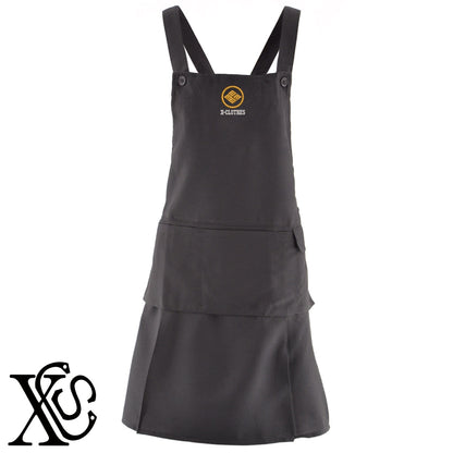 114丸に武田菱柄 刺繍 H型 フリル エプロン ワンピース レディース 撥水加工 裾プリーツ カフェ ノンアイロン 業務用 おしゃれ 飲食店 仕事用 サロン【X-CLOTHES】オリジナル グッズ 刺繍 ワンポイント 雑貨【b 杢ベージュ 杢グレー ブラック】 【7家紋お祝-家紋81-120】