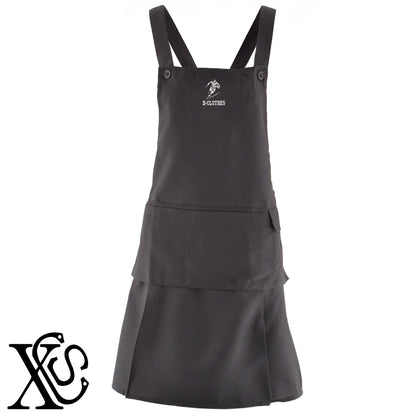 ラグビー12柄 刺繍 H型 フリル エプロン ワンピース レディース 撥水加工 裾プリーツ カフェ ノンアイロン 業務用 おしゃれ 飲食店 仕事用 サロン【X-CLOTHES】オリジナル グッズ 刺繍 ワンポイント 雑貨【b 杢ベージュ 杢グレー ブラック】 【8競技音楽-ラグビー】