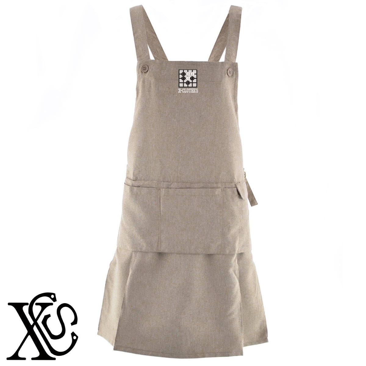 囲碁2柄 刺繍 H型 フリル エプロン ワンピース レディース 撥水加工 裾プリーツ カフェ ノンアイロン 業務用 おしゃれ 飲食店 仕事用 サロン【X-CLOTHES】オリジナル グッズ 刺繍 ワンポイント 雑貨【b 杢ベージュ 杢グレー ブラック】 【8競技音楽-娯楽】