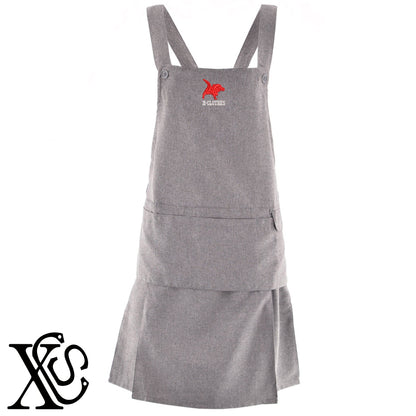柔道3柄 刺繍 H型 フリル エプロン ワンピース レディース 撥水加工 裾プリーツ カフェ ノンアイロン 業務用 おしゃれ 飲食店 仕事用 サロン【X-CLOTHES】オリジナル グッズ 刺繍 ワンポイント 雑貨【b 杢ベージュ 杢グレー ブラック】 【8競技音楽-格闘技】