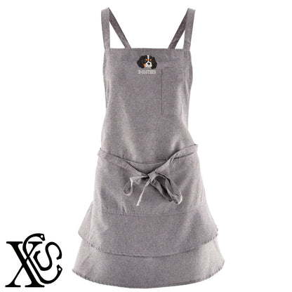 キャバリア4柄 刺繍 フリル ティアード エプロン ワンピース レディース 撥水加工 カフェ 業務用 おしゃれ 飲食店 仕事用 サロン【X-CLOTHES】オリジナル グッズ 刺繍 ワンポイント 雑貨【b 杢ベージュ 杢グレー ブラック】 【10犬猫図鑑-犬図鑑-A】