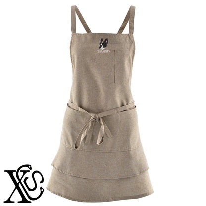 フレンチブルドッグ3柄 刺繍 フリル ティアード エプロン ワンピース レディース 撥水加工 カフェ 業務用 おしゃれ 飲食店 仕事用 サロン【X-CLOTHES】オリジナル グッズ 刺繍 ワンポイント 雑貨【b 杢ベージュ 杢グレー ブラック】 【10犬猫図鑑-犬図鑑-C】