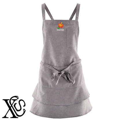 ハイビスカス3柄 刺繍 フリル ティアード エプロン ワンピース レディース 撥水加工 カフェ 業務用 おしゃれ 飲食店 仕事用 サロン【X-CLOTHES】オリジナル グッズ 刺繍 ワンポイント 雑貨【b 杢ベージュ 杢グレー ブラック】 【2植物ロゴ-植物】