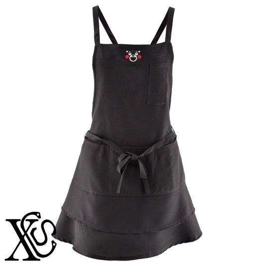 くまモン249柄 刺繍 フリル ティアード エプロン ワンピース レディース 撥水加工 カフェ 業務用 おしゃれ 飲食店 仕事用 サロン【X-CLOTHES】オリジナル グッズ 刺繍 ワンポイント 雑貨【b 杢ベージュ 杢グレー ブラック】 【4くまモン-B】