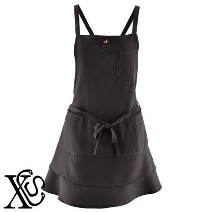 くまモン277柄 刺繍 フリル ティアード エプロン ワンピース レディース 撥水加工 カフェ 業務用 おしゃれ 飲食店 仕事用 サロン【X-CLOTHES】オリジナル グッズ 刺繍 ワンポイント 雑貨【b 杢ベージュ 杢グレー ブラック】 【4くまモン-C】