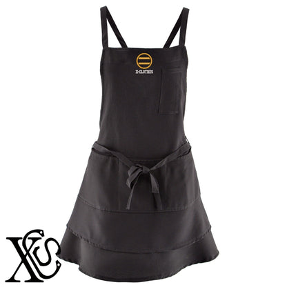 72丸の内に二つ引き柄 刺繍 フリル ティアード エプロン ワンピース レディース 撥水加工 カフェ 業務用 おしゃれ 飲食店 仕事用 サロン【X-CLOTHES】オリジナル グッズ 刺繍 ワンポイント 雑貨【b 杢ベージュ 杢グレー ブラック】 【7家紋お祝-家紋41-80】