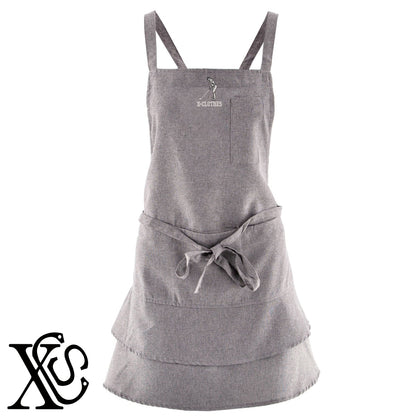 ゴルフ18柄 刺繍 フリル ティアード エプロン ワンピース レディース 撥水加工 カフェ 業務用 おしゃれ 飲食店 仕事用 サロン【X-CLOTHES】オリジナル グッズ 刺繍 ワンポイント 雑貨【b 杢ベージュ 杢グレー ブラック】 【8競技音楽-ゴルフ】