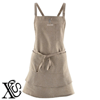 テニス11柄 刺繍 フリル ティアード エプロン ワンピース レディース 撥水加工 カフェ 業務用 おしゃれ 飲食店 仕事用 サロン【X-CLOTHES】オリジナル グッズ 刺繍 ワンポイント 雑貨【b 杢ベージュ 杢グレー ブラック】 【8競技音楽-テニス】