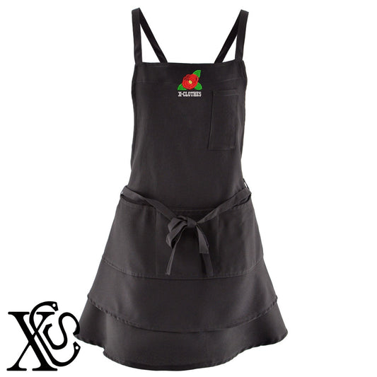 椿2柄 刺繍 フリル ティアード エプロン ワンピース レディース 撥水加工 カフェ 業務用 おしゃれ 飲食店 仕事用 サロン【X-CLOTHES】オリジナル グッズ 刺繍 ワンポイント 雑貨【b 杢ベージュ 杢グレー ブラック】 【9趣味料理-花】