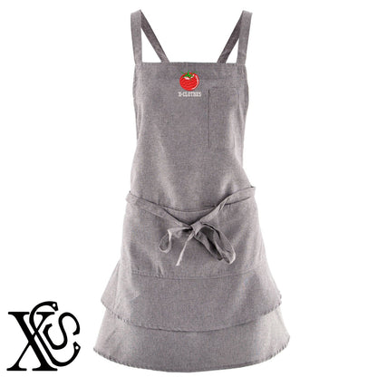 トマト4柄 刺繍 フリル ティアード エプロン ワンピース レディース 撥水加工 カフェ 業務用 おしゃれ 飲食店 仕事用 サロン【X-CLOTHES】オリジナル グッズ 刺繍 ワンポイント 雑貨【b 杢ベージュ 杢グレー ブラック】 【9趣味料理-食べ物】