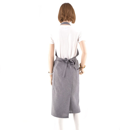 ジャイアントベタ5柄 刺繍 首掛け ロング エプロン ワンピース レディース 撥水加工 カフェ 業務用 保育士 飲食店 サロペット サロン【X-CLOTHES】オリジナル グッズ 刺繍 ワンポイント 雑貨【b 杢ベージュ 杢グレー ブラック】 【2植物ロゴ-魚類】